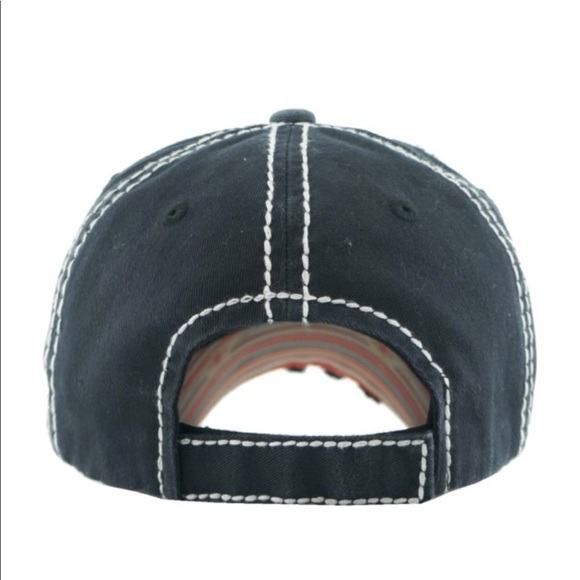 Black Vintage Style Baseball Cap Hat With Cross - Picture 3 of 5